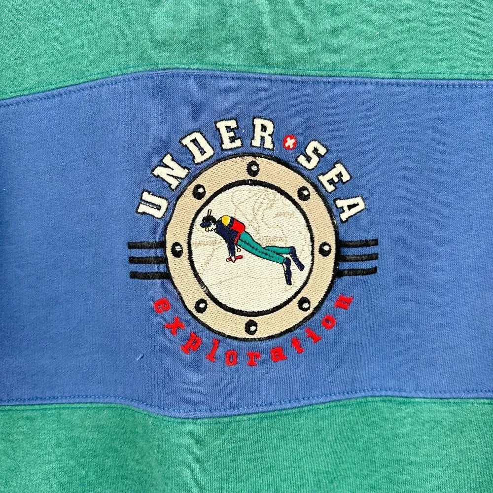 Vintage N Kids Sweatshirt L Green‎ Under Sea Exploration Colorblock Long Sleeve